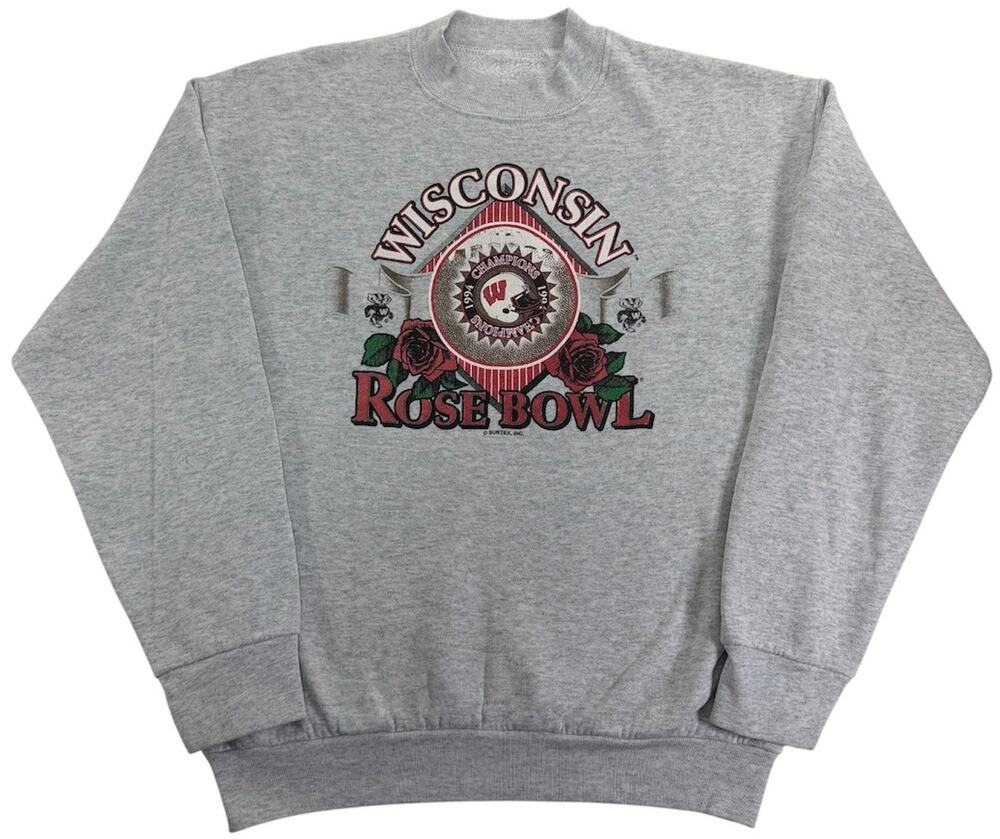 Vintage 90s Wisconsin Badgers Rose Bowl Crewneck Grey Men's Small Sweatshirt